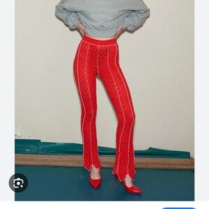 Fashion Brand Company red lace leaf pants